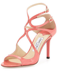 Jimmy Choo Ivette Strappy Patent Sandal Coral Pink