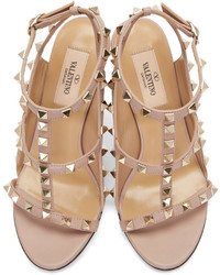 Valentino Pink Black Rockstud Cage Sandals