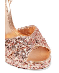 Dolce & Gabbana Sequined Leather Sandals Antique Rose