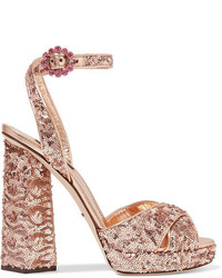 Dolce & Gabbana Sequined Leather Sandals Antique Rose