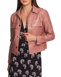 Pink Leather Shirt Jacket