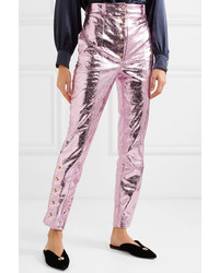 Hillier Bartley Glam Metallic Crinkled  Faux Leather Straight Leg Pants