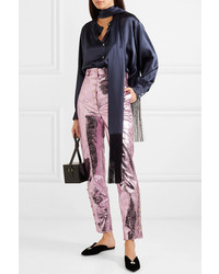 Hillier Bartley Glam Metallic Crinkled  Faux Leather Straight Leg Pants