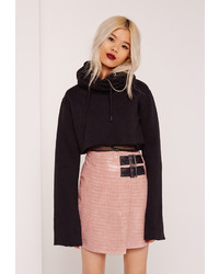 Missguided Pink Buckle Detail Faux Leather Asymmetric Skirt