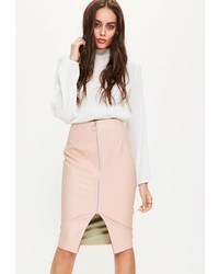Missguided Pink Faux Leather Zip Through Midi Skirt