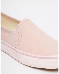 Keds Double Decker Washed Leather Pale Pink Slip On Sneakers
