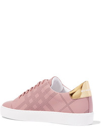 Burberry Metallic Trimmed Perforated Leather Sneakers Antique Rose