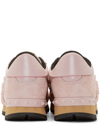 Valentino Pink Suede Leather Rockstud Trak Sneakers