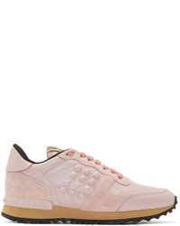 Valentino Pink Suede Leather Rockstud Trak Sneakers