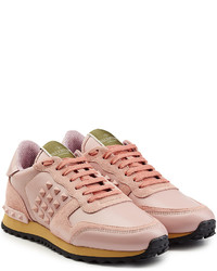 Valentino Rockstud Leather And Suede Sneakers