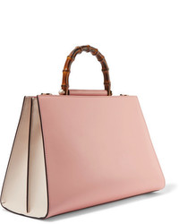 Gucci Nympha Bamboo Large Two Tone Leather Tote Pink