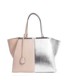 Fendi Petal Pink And Silver Leather 3jours Engraved Logo Plate Tote