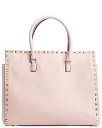 Valentino Pink Leather Rockstud Top Handle Small Tote