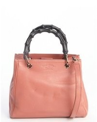 Gucci Pink Lotus Leather Wooden Accent Convertible Top Handle Bag