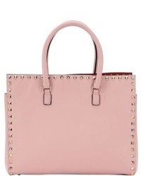 Valentino Pre Owned Pink Leather Rockstud Top Handle Small Tote