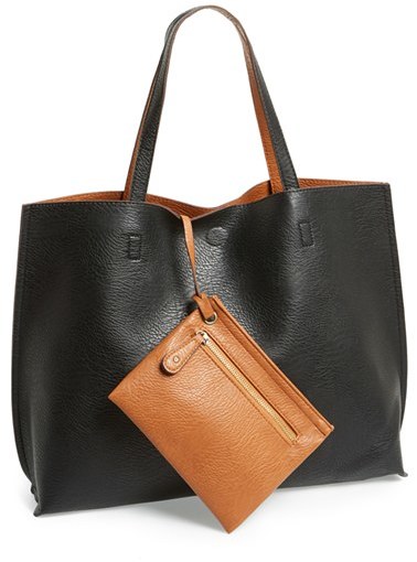 Under One Sky Womens Faux Leather Reversible Tote Handbag with Zipper  Pocket and Removable Wristlet - Black/Cognac – Target Inventory Checker –  BrickSeek