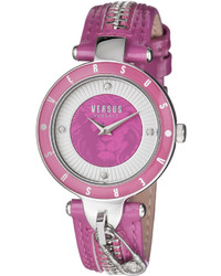 Versus By Versace 37mm Key Biscayne Ii Watch W Leather Zipper Strap Pink