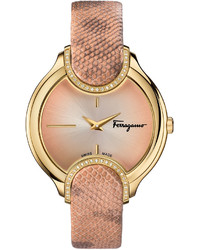 Salvatore Ferragamo 38mm Signature Watch W Diamonds Leather Strap Pink