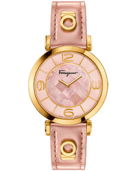 Salvatore Ferragamo 39mm Gancio Deco Watch W Pink Patent Leather Strap