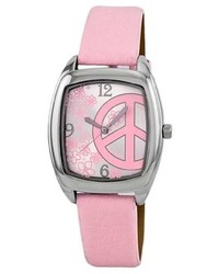 Breda 8205 Lightpink Savannah Light Pink Faux Leather Band Peace Sign And Flower Dial Watch