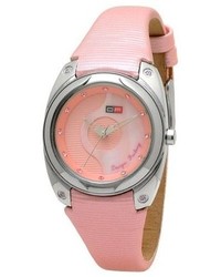 Mother of Pearl Dfactory Dfi014zpp White Label Pink And Dial Pu And Leather Strap Watch