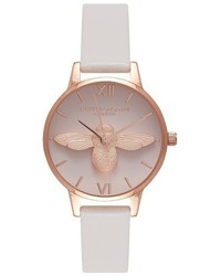 Olivia Burton Molded Bee Leather Strap Watch 30mm