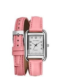 Vernier Ladies Fashion Pink Genuine Puffed Leather Double Wrap Square Case Quartz Watch