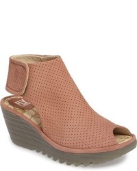 Pink Leather Wedge Ankle Boots