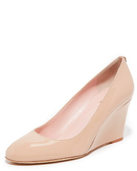 Pink Leather Wedge Pumps