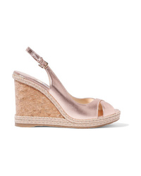 Jimmy Choo Amely 105 Metallic Leather Espadrille Wedge Sandals
