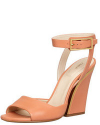 Chloé Chloe Thick Heeled Ankle Wrap Sandal Coral Reef
