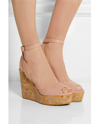 Jimmy Choo Philo Embroidered Leather Wedge Sandals