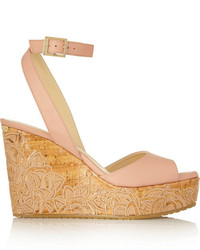 Jimmy Choo Philo Embroidered Leather Wedge Sandals