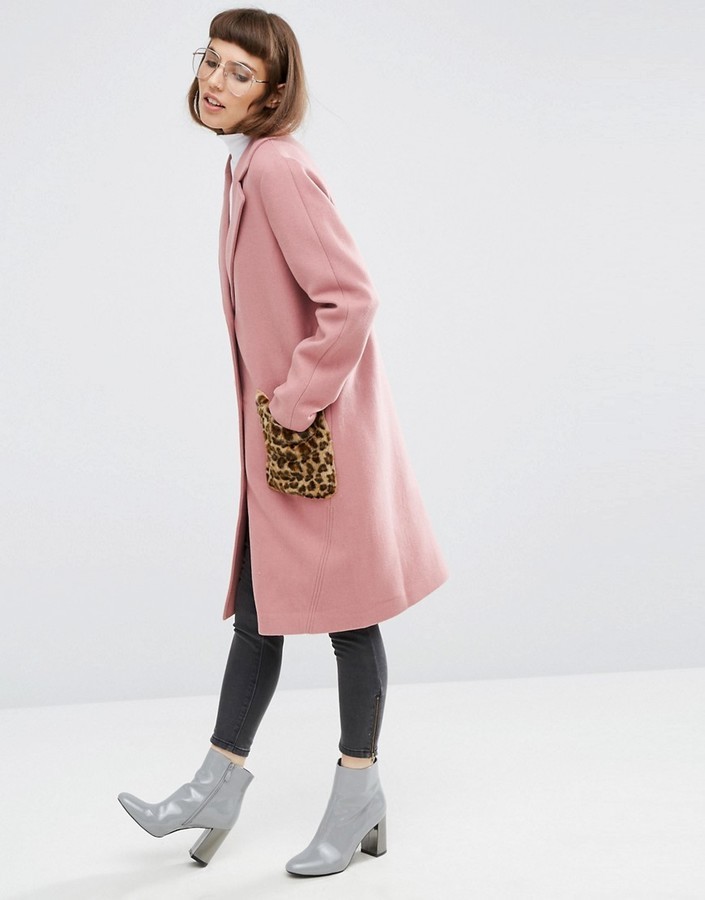 asos pink leopard coat