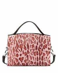 Charles Jourdan Ophelia Leopard Print Leather Satchel Bag Pink