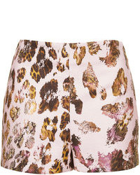 Topshop Leopard Print Jacquard Flat Front Highwaisted Shorts In Pink 69% Cotton 15% Nylon 11% Polyester 5% Elastane Machine Washable