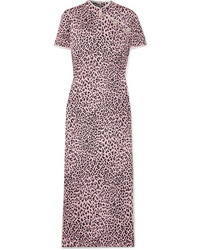 Pink Leopard Silk Midi Dress