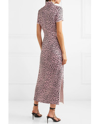 Alessandra Rich Crystal Embellished Leopard Print Silk Jacquard Midi Dress