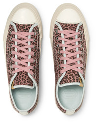 VISVIM Skagway Leather Trimmed Leopard Print Suede Sneakers