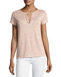 Generation Love Hugo Lace Up Linen Top Pink