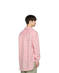 JW Anderson Pink Linen Grid Tunic Shirt