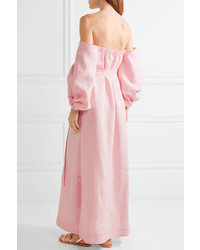 Lisa Marie Fernandez Rosie Off The Shoulder Linen Maxi Dress Baby Pink