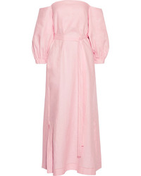 Lisa Marie Fernandez Rosie Off The Shoulder Linen Maxi Dress Baby Pink