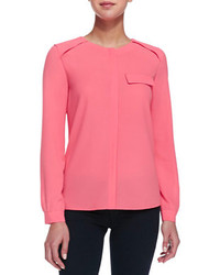 Cooper Ella Army Crepe Button Front Blouse Peony Pink