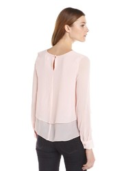 Ellen Tracy Cameo Pink Crepe Woven Long Sleeve Tiered Blouse