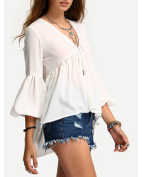 Shein Lantern Sleeve Dip Hem Blouse