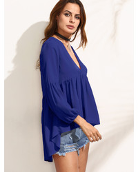 Shein Lantern Sleeve Dip Hem Blouse