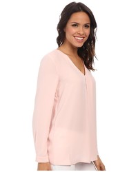 Vince Camuto Long Sleeve V Neck Blouse W Inverted Front Pleat