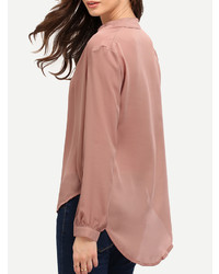 Shein Pink Long Sleeve Loose Blouse