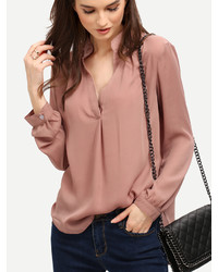 Shein Pink Long Sleeve Loose Blouse